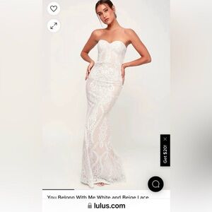 Lulu's Ivory and Tan Strapless Lace Gown